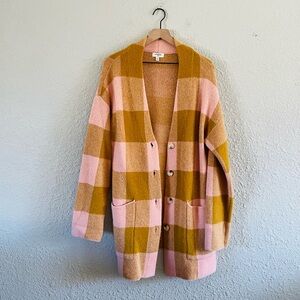 UMGEE Pink & Mustard Buffalo Plaid Long Cardigan